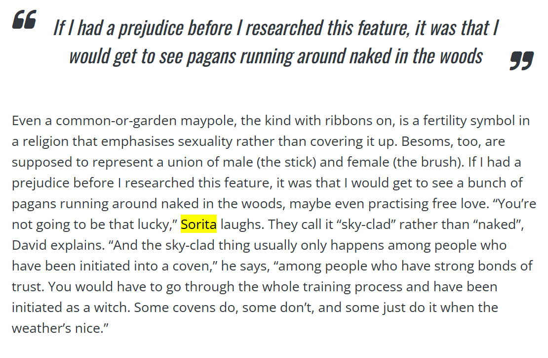 Sunday Times 2001 - Sorita d'Este and David Rankine, Witches, Pagans and Inkubus Sukkubus